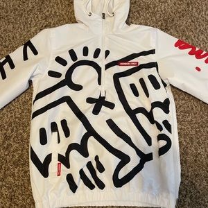 NEW Members Only x Keith Haring Windbreaker Jacket White Black Mens Size S
